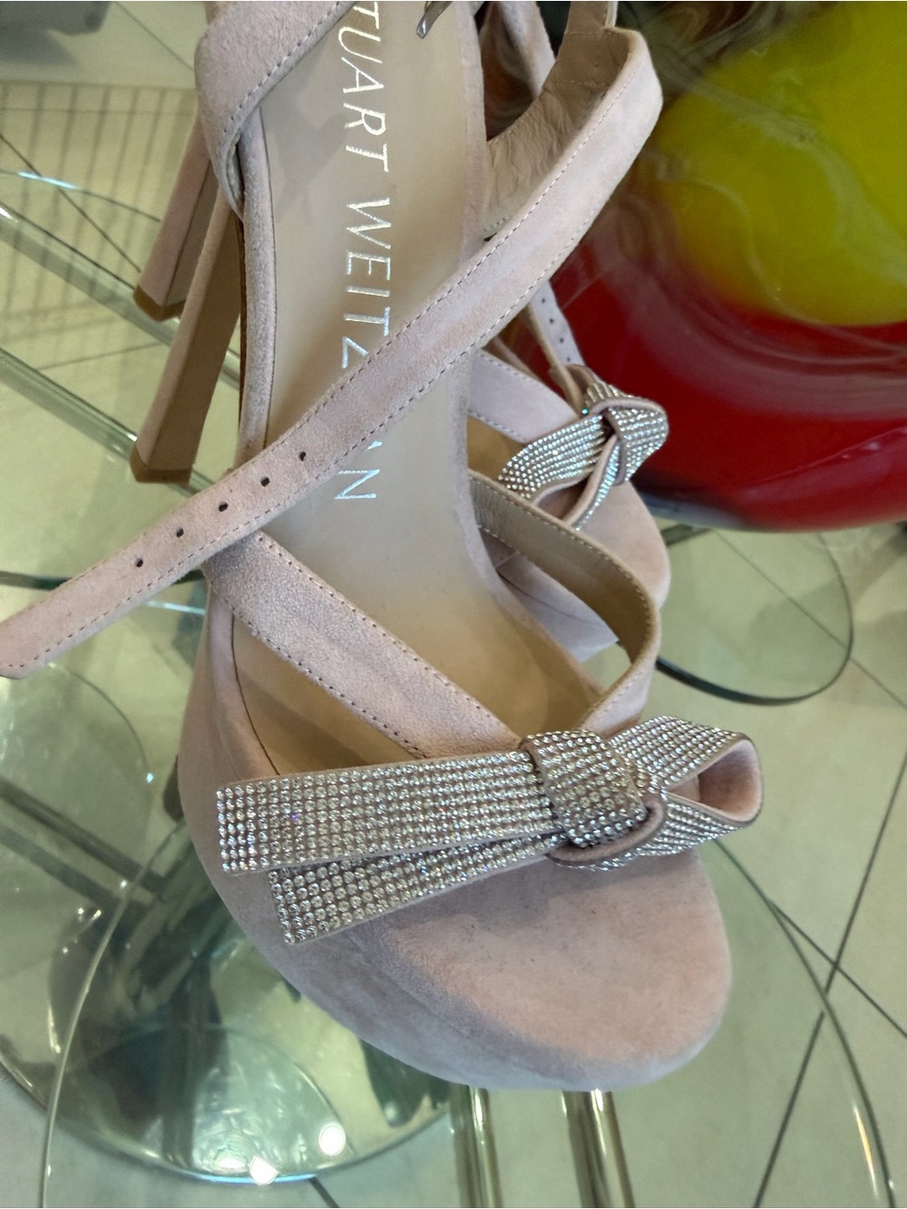 Stuart Weitzman Blush Pink Rhinestone Bow Slingback Heels